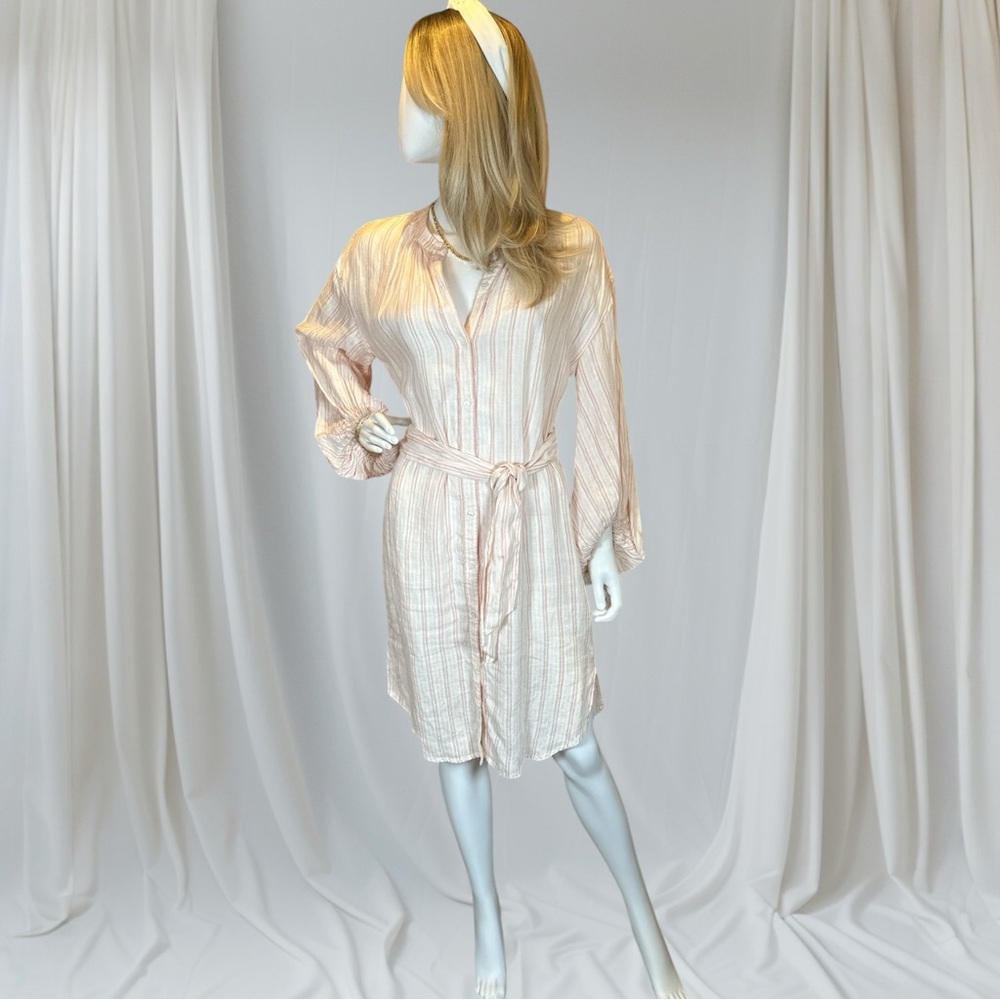 Joie Beatrissa Pink & Cream Striped Linen Shirt Dress - Picture 3 of 11